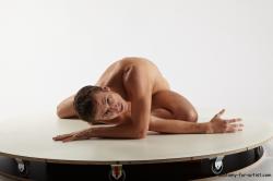 Nude Man White Kneeling poses - ALL Athletic Short Brown Kneeling poses - on both knees Realistic